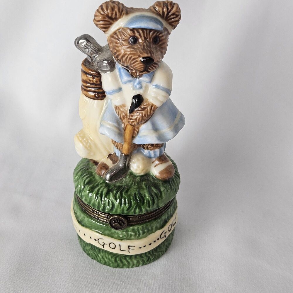 Bearware Pottery‎ Bear Golf Golfing Keepsake Ceramic Trinket box Limited Ed. 4"